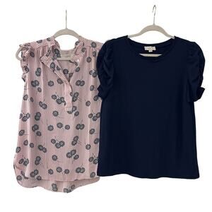 BUNDLE Loft Womens M Workwear Tops Lightweight Pink Blue Short Sleeve